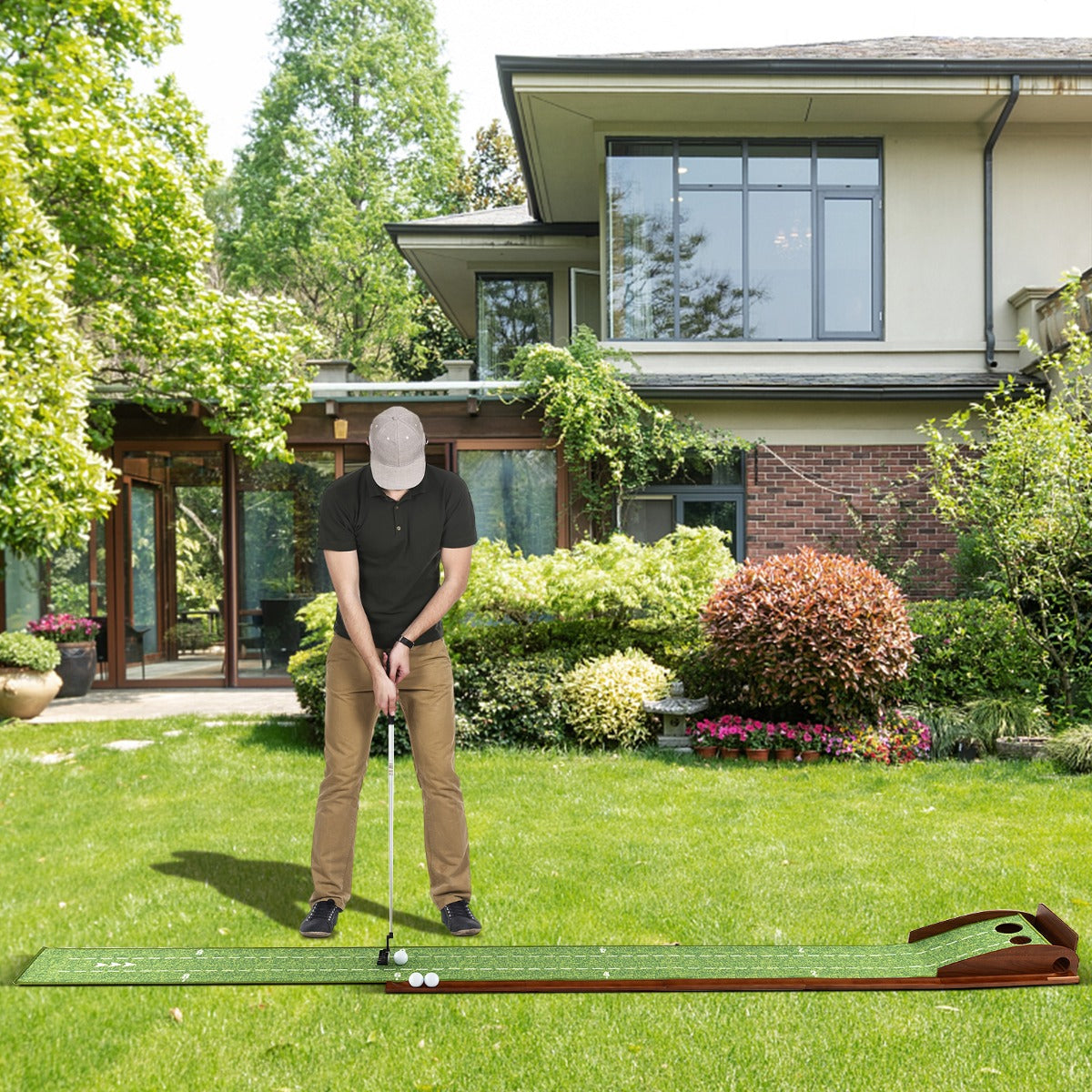 Golf Putting Practice Mat with Auto Ball Return for Home and Office-2 Holes