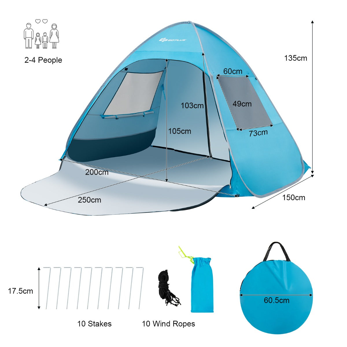 UPF50+ Waterproof Sun Shade with Extended Floor