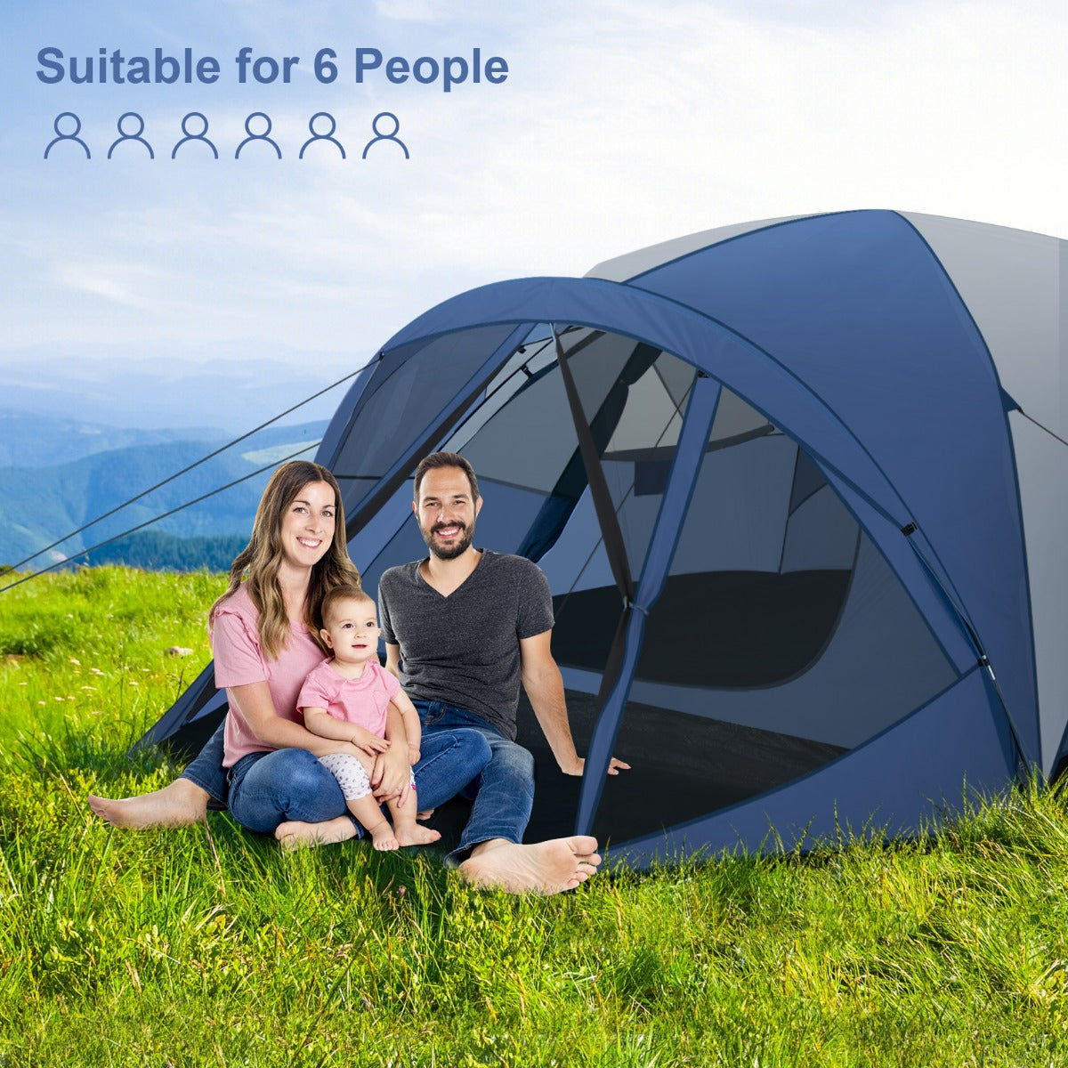 417x300x183cm Double Layers Dome Tent with Screen Roome Porch