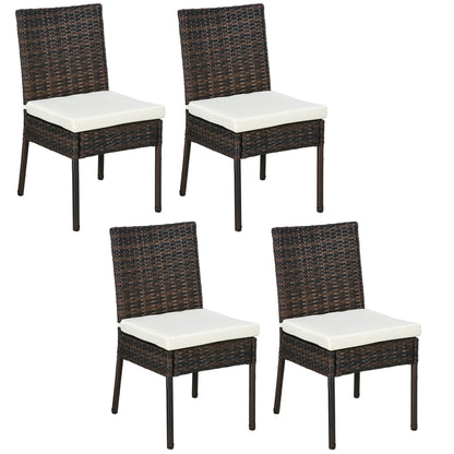 Outsunny Set of Four Armless Rattan Garden Chairs - Brown