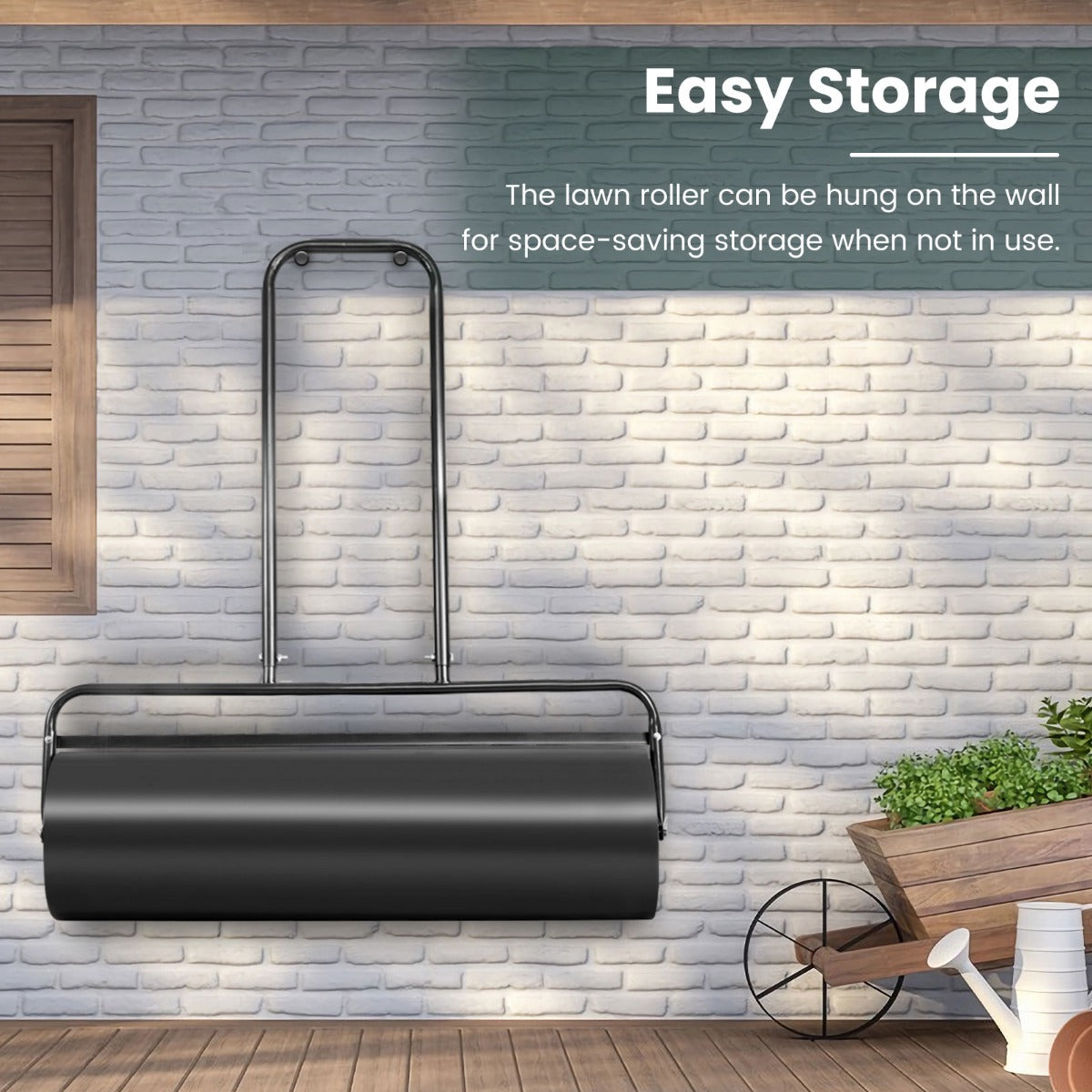 48 L Lawn Roller Steel Lawn Rolling Machine-Black