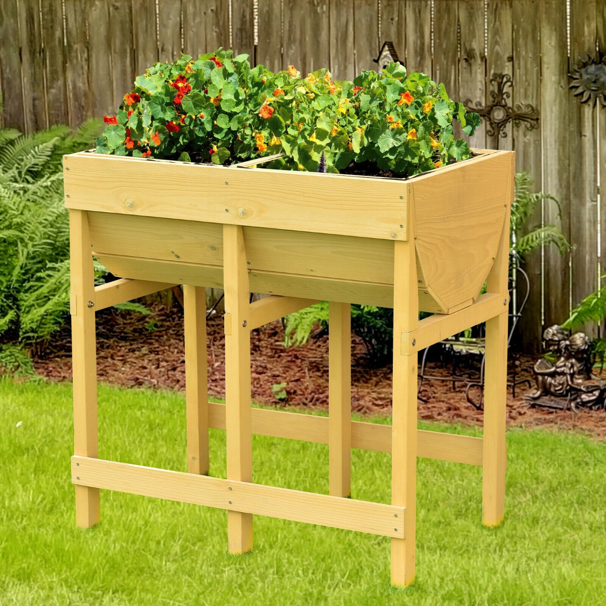 Wooden Raised Garden Bed with Black Liner for Drainage
