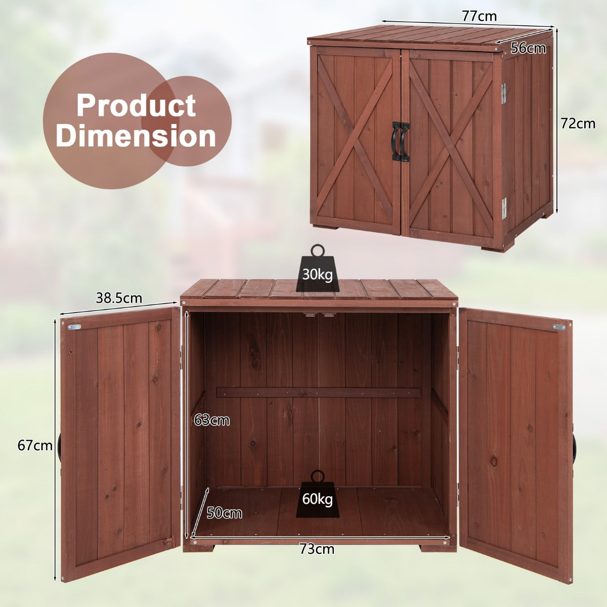Fir Wood Outdoor Tools Cabinet with Double Doors