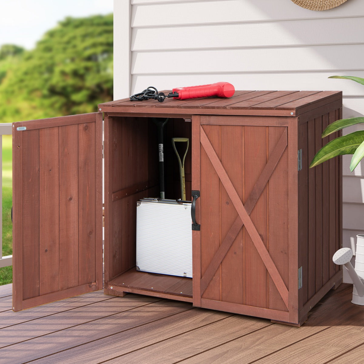 Fir Wood Outdoor Tools Cabinet with Double Doors