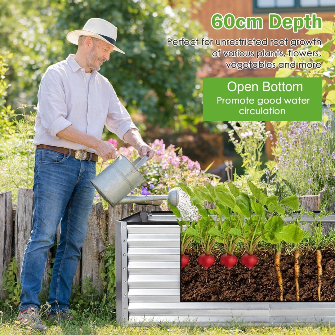 Rectangular Metal Raised Garden Bed with Open Bottom for Indoor Outdoor