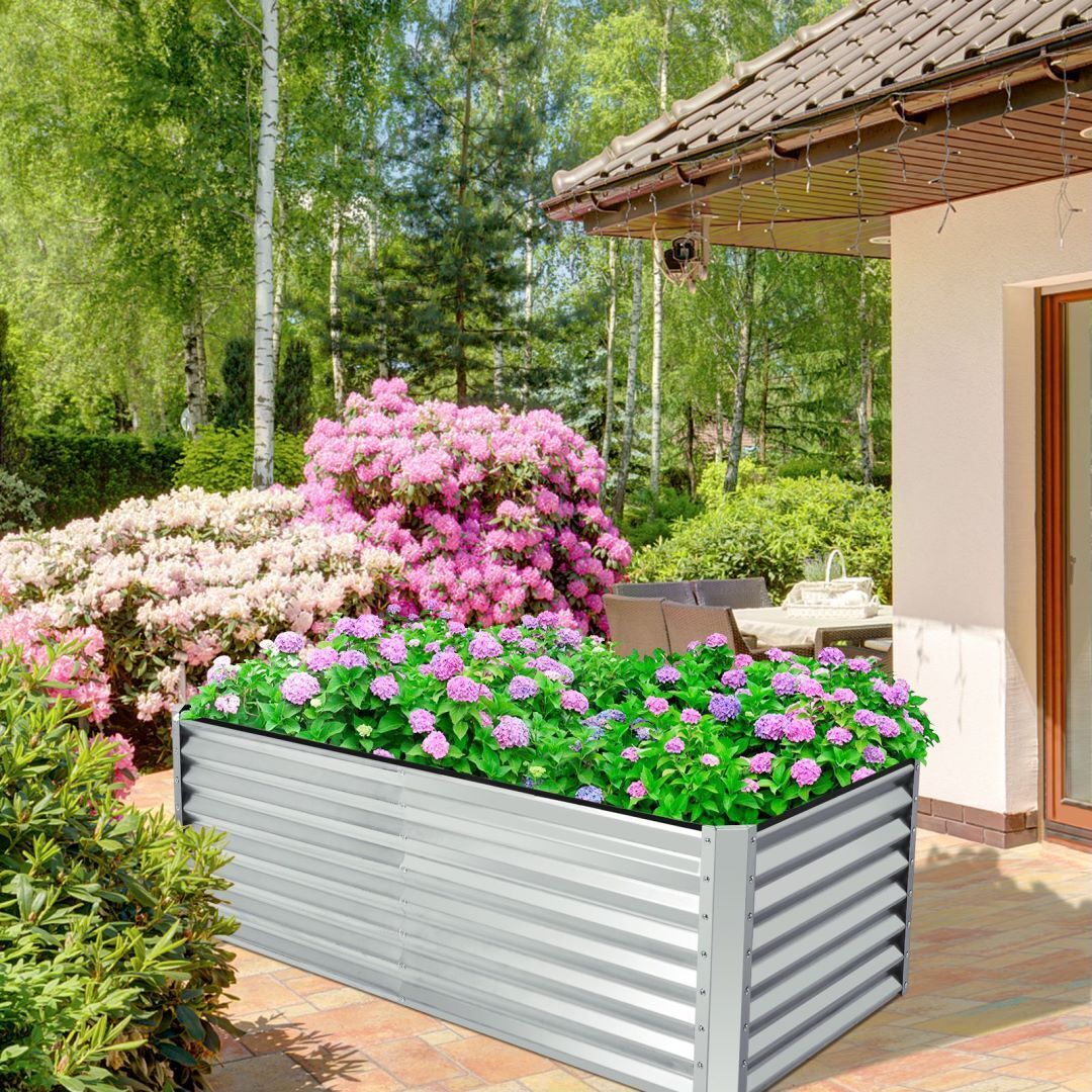 Rectangular Metal Raised Garden Bed with Open Bottom for Indoor Outdoor