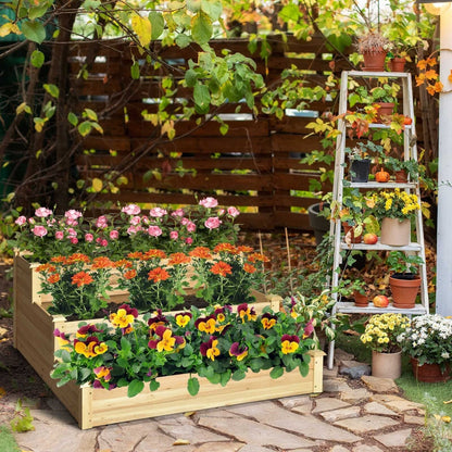 3-Tier Wooden Raised Garden Bed for Patio Yard Lawn Greenhouse-123 x 123 x 56 cm