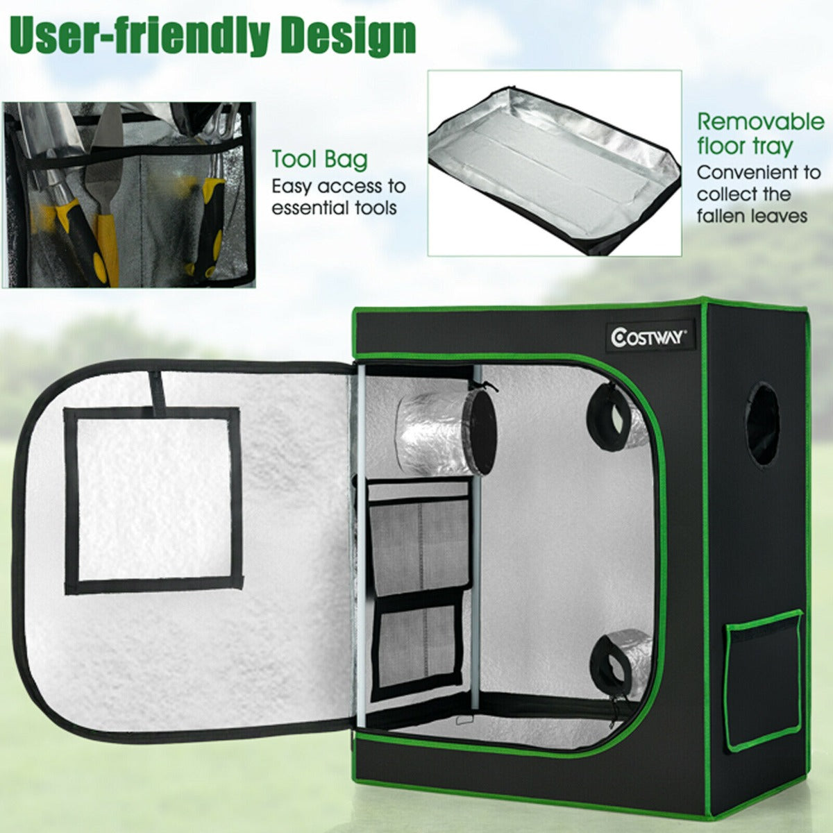 Hydroponic Plant Tents with Vents and Removable Floor Tray-Size 1