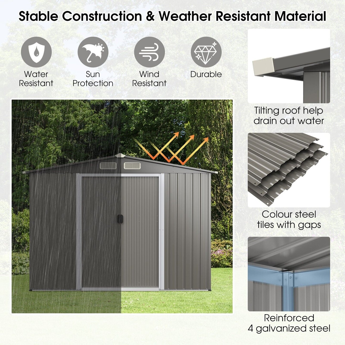 Outdoor Storage Shed with Foundation for Garden Yard-Dark Grey