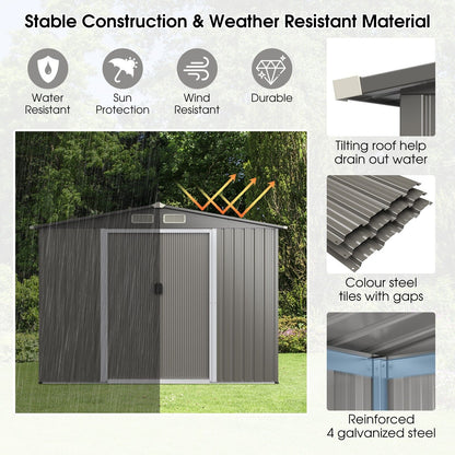 Outdoor Storage Shed with Foundation for Garden Yard-Dark Grey