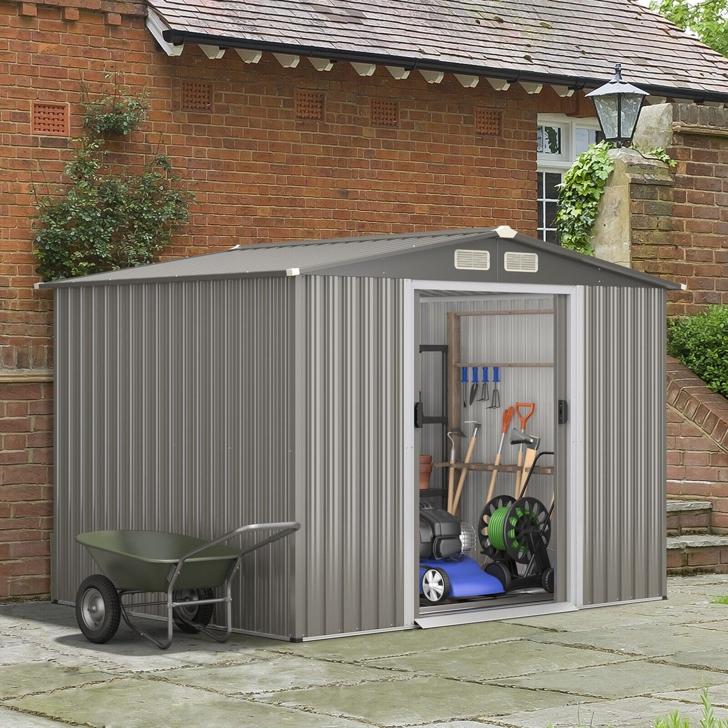 Outdoor Storage Shed with Foundation for Garden Yard-Dark Grey