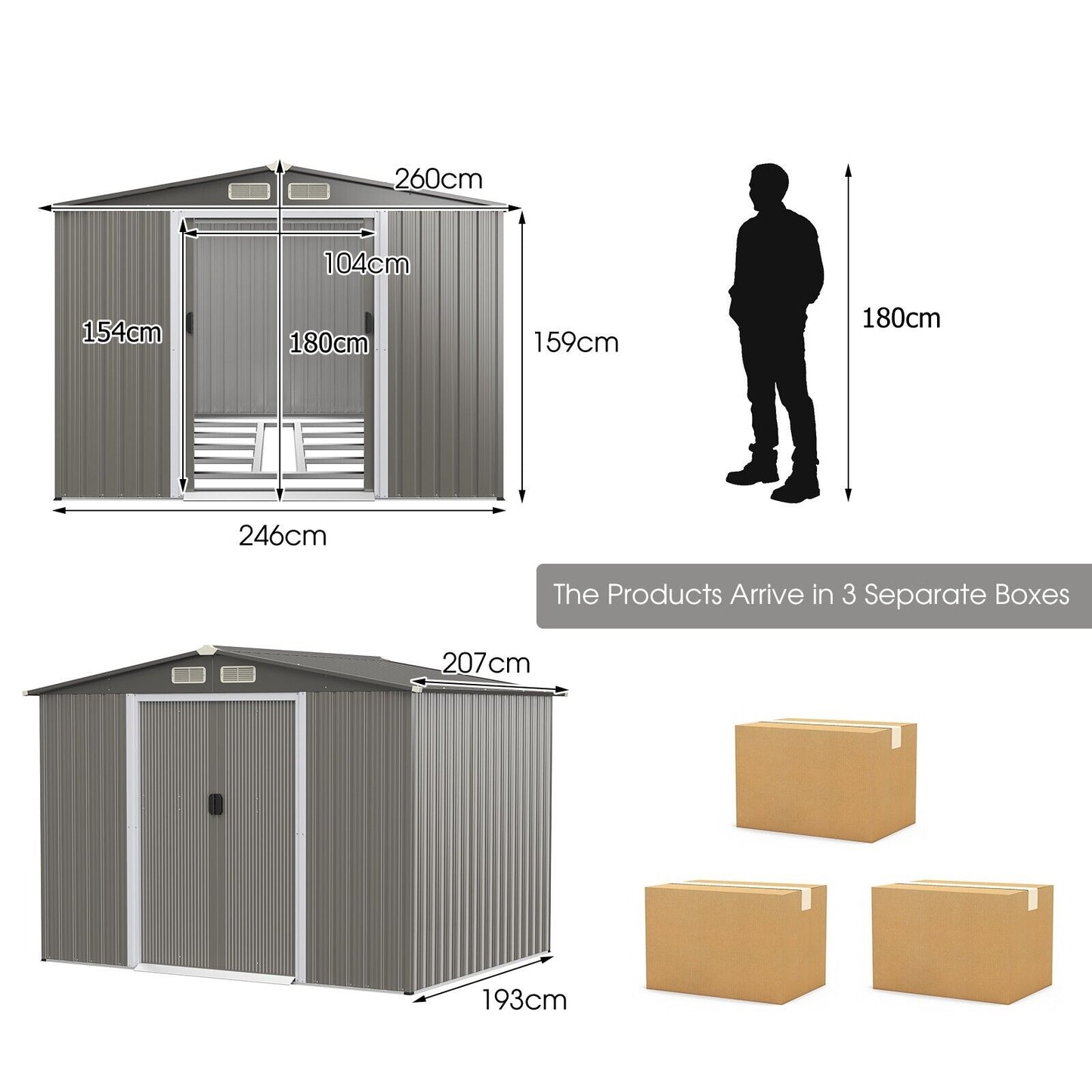 Outdoor Storage Shed with Foundation for Garden Yard-Dark Grey
