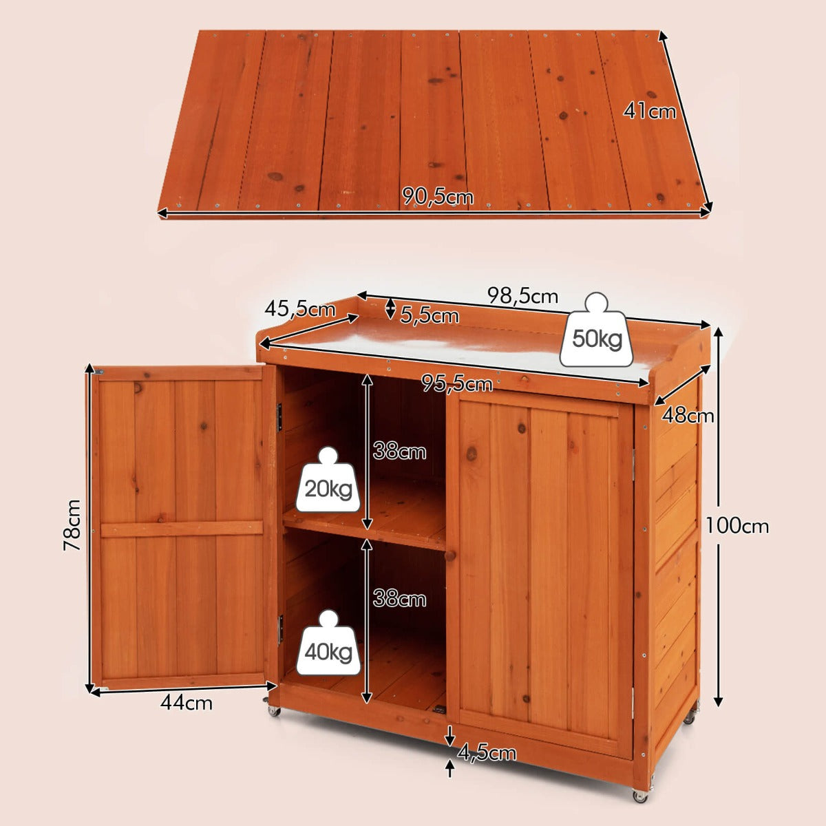 Outdoor Storage Cabinet with Removable Shelf and 4 Universal Wheels