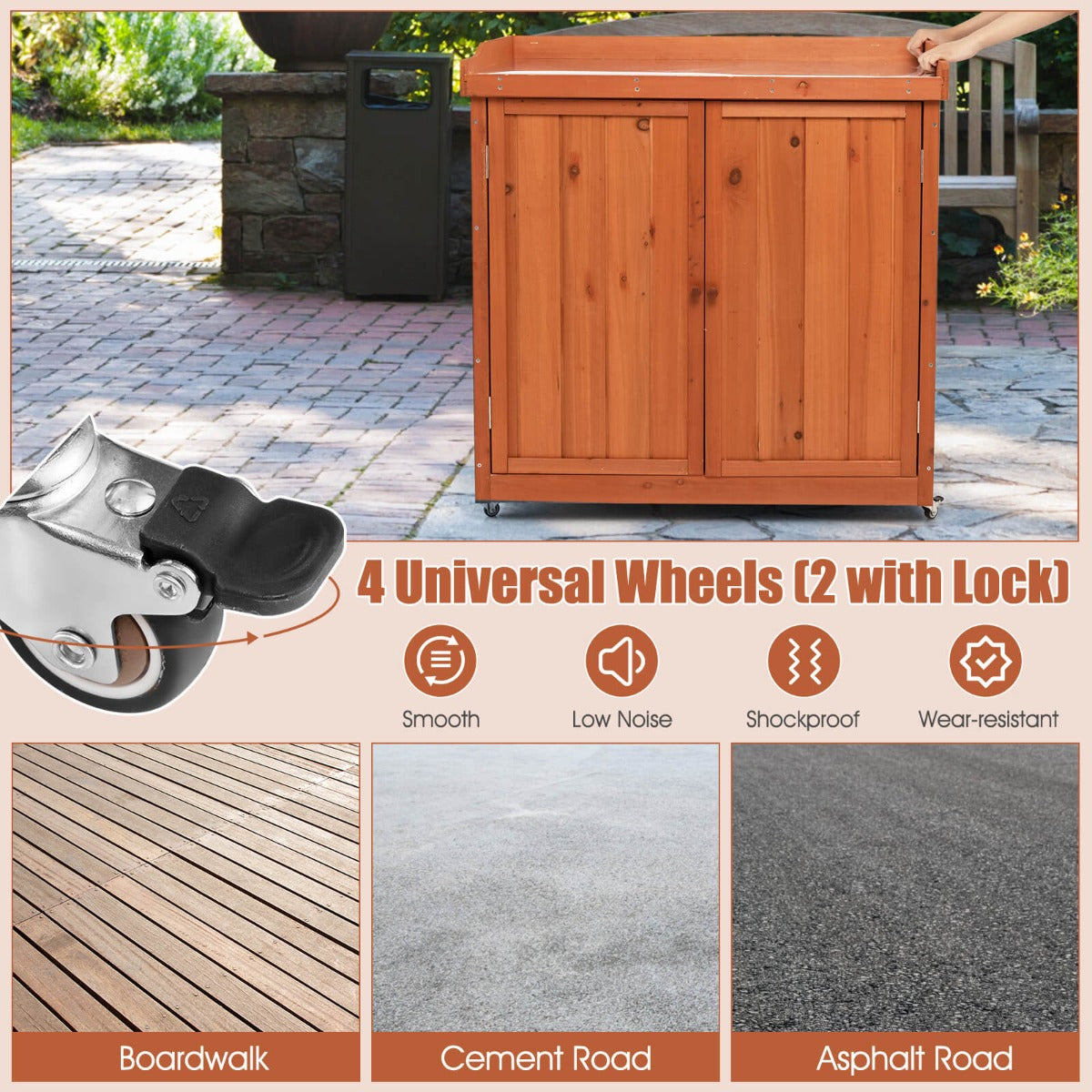 Outdoor Storage Cabinet with Removable Shelf and 4 Universal Wheels