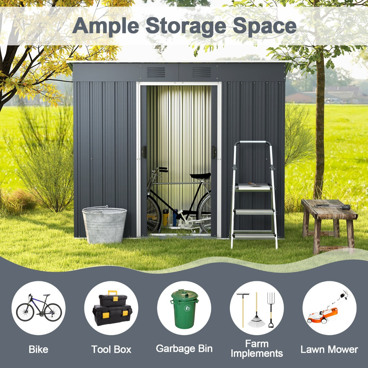 217 x 110 cm Outside Storage Shed with Air Window