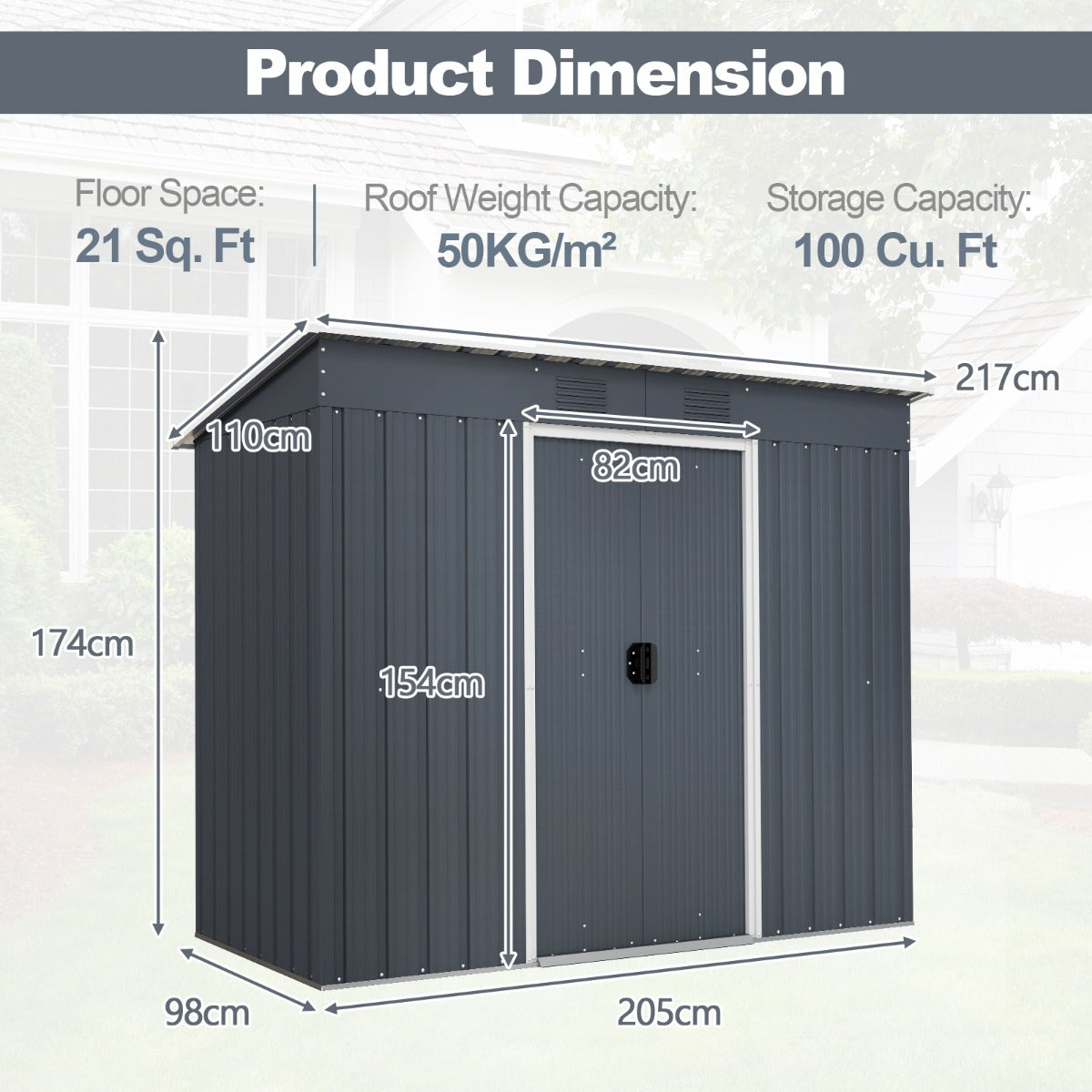 217 x 110 cm Outside Storage Shed with Air Window