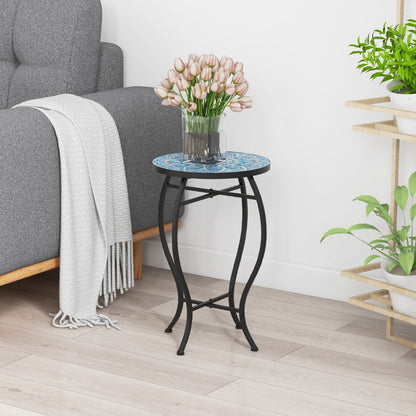 35 cm Round Patio End Table with Ceramic Tile Top