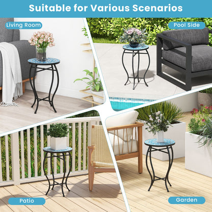 35 cm Round Patio End Table with Ceramic Tile Top