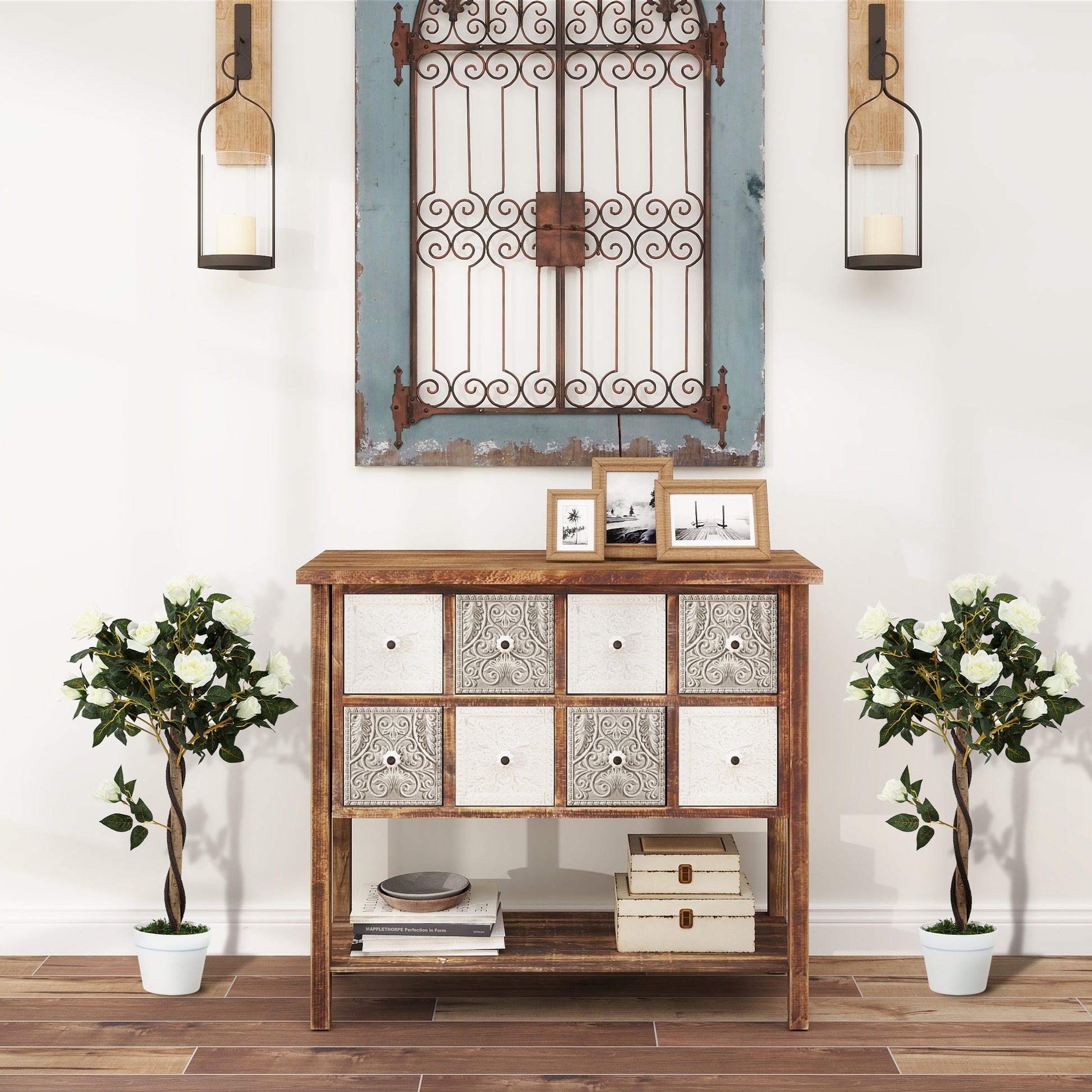 Outsunny Set of Two Faux Rose Trees - White