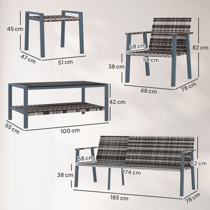 Outsunny Six-Piece Rattan Garden Sofa Set - Grey