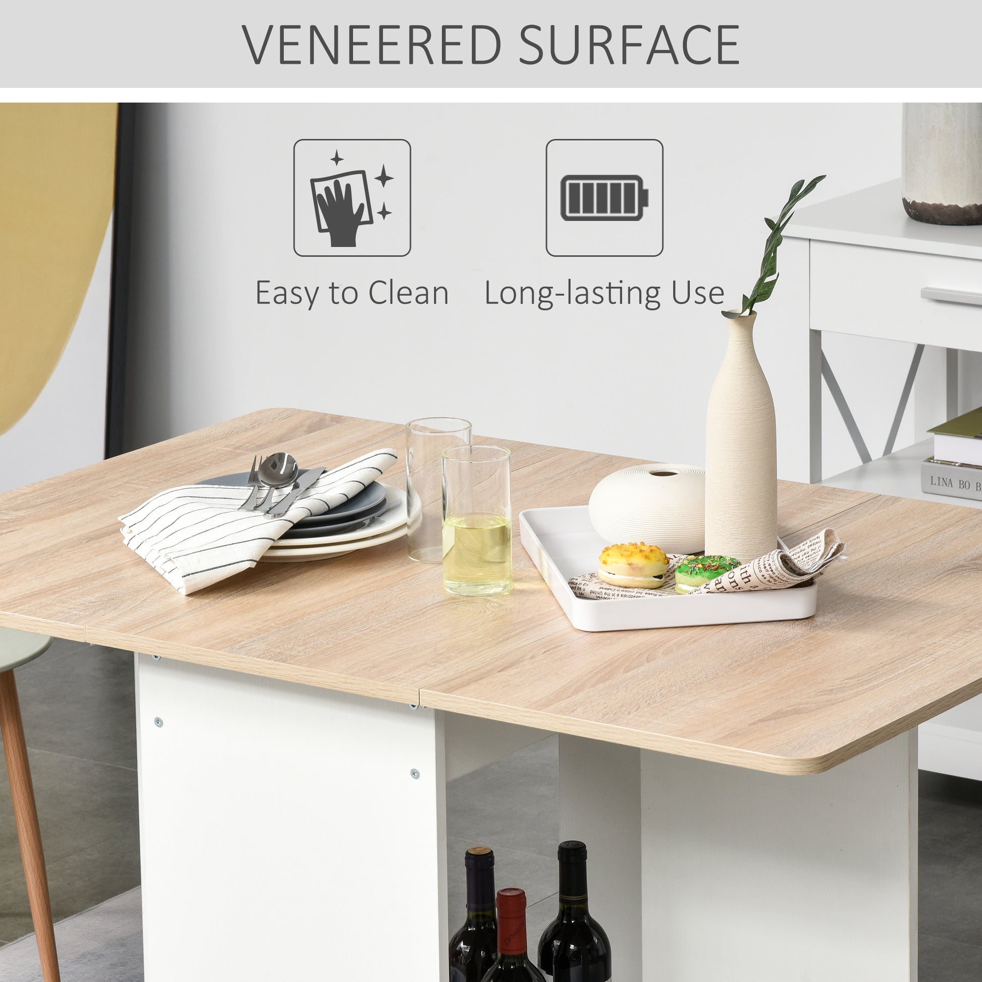 HOMCOM Foldable Dining Table Drop-Leaf Folding Desk Side Console with Storage Shelf for Kitchen,Dining Room