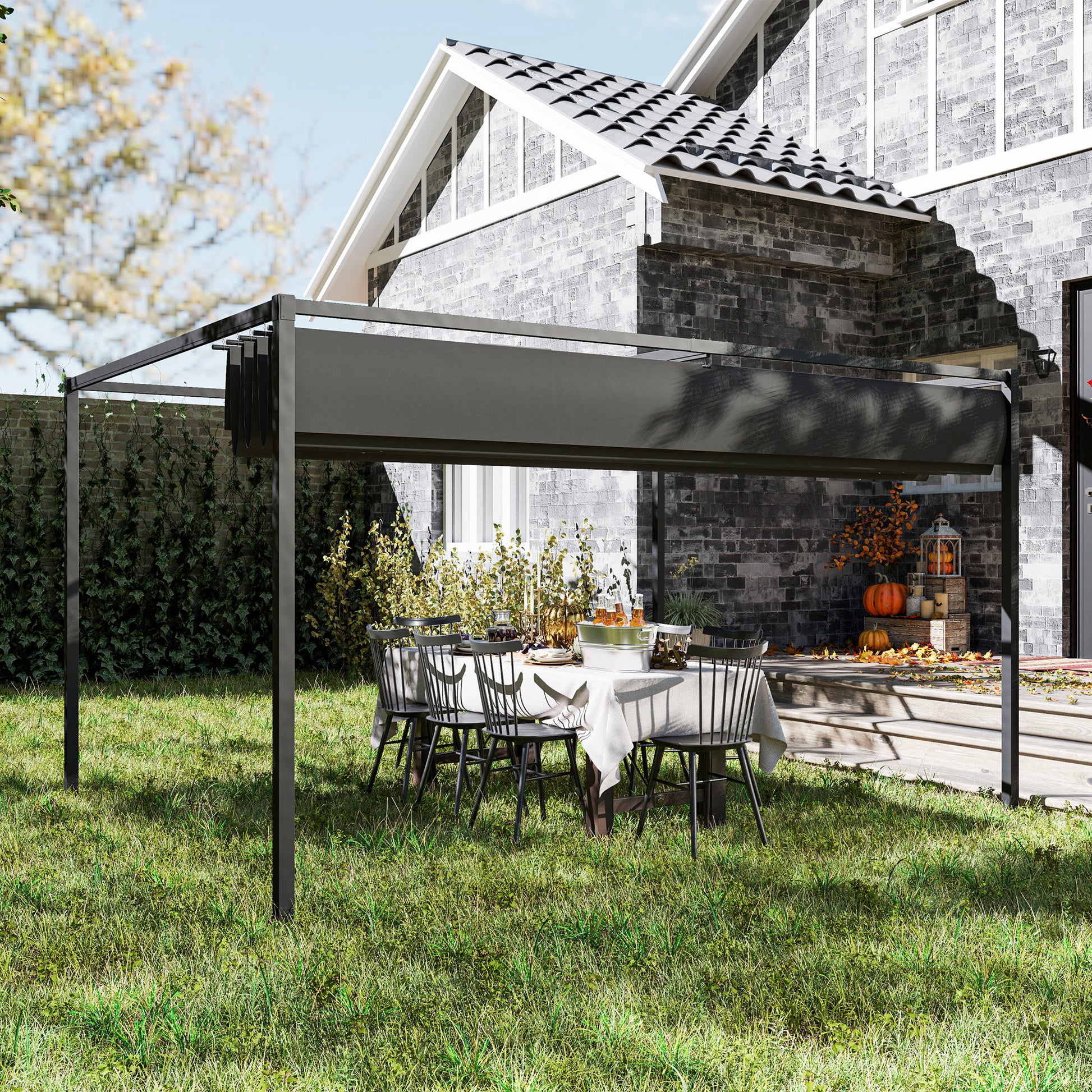 Outsunny 4 x 3m Metal Pergola, with Retractable Canopy Roof - Black