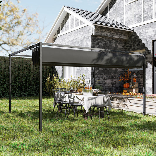 Outsunny 4 x 3m Metal Pergola, with Retractable Canopy Roof - Black