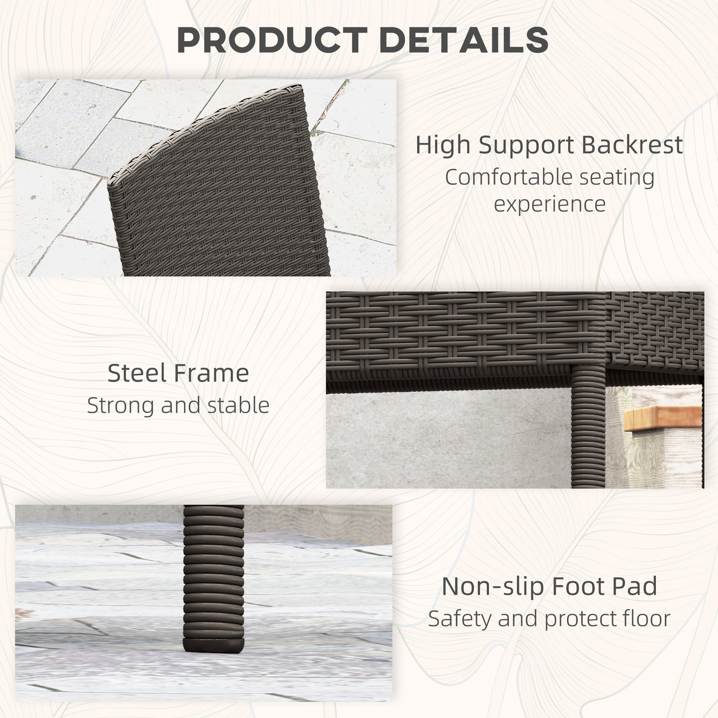 Outsunny Set of Two Armless Rattan Garden Chairs - Dark Grey