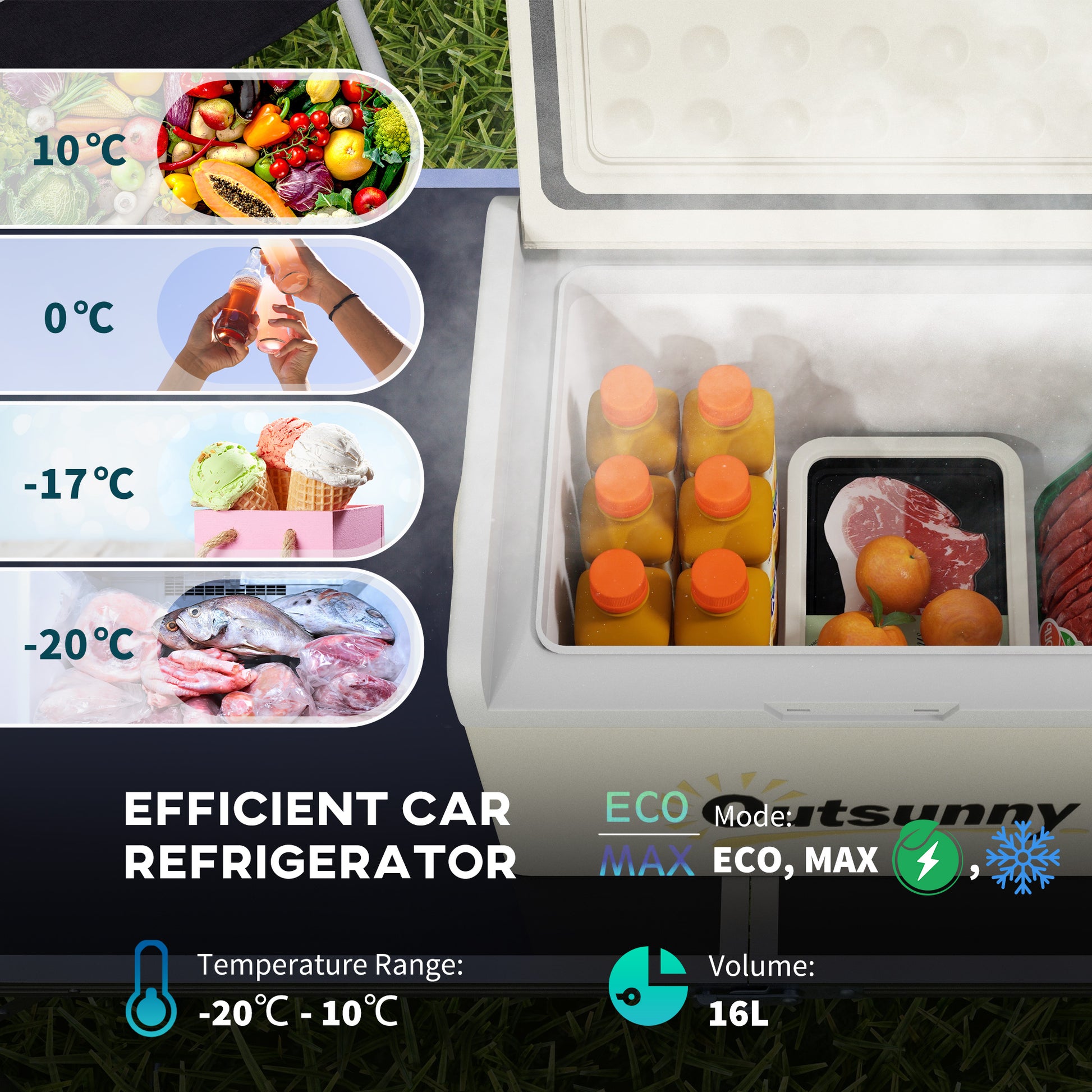 Outsunny 16L Portable Car Fridge, -20? to 10? Adjustable Temperature - Khaki/Grey