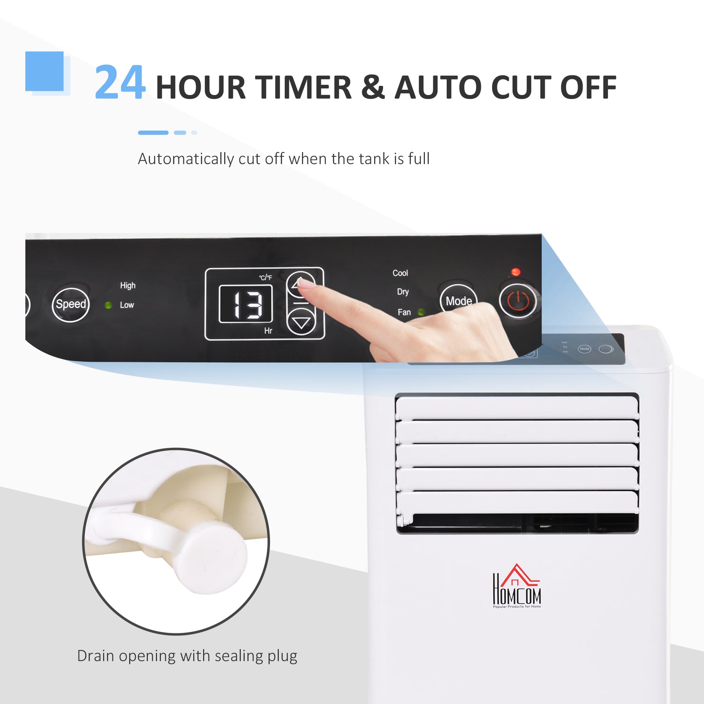 HOMCOM Mobile Air Conditioner with Remote Control, Timer, Cooling Dehumidifying Ventilating, LED Display White - 1080W