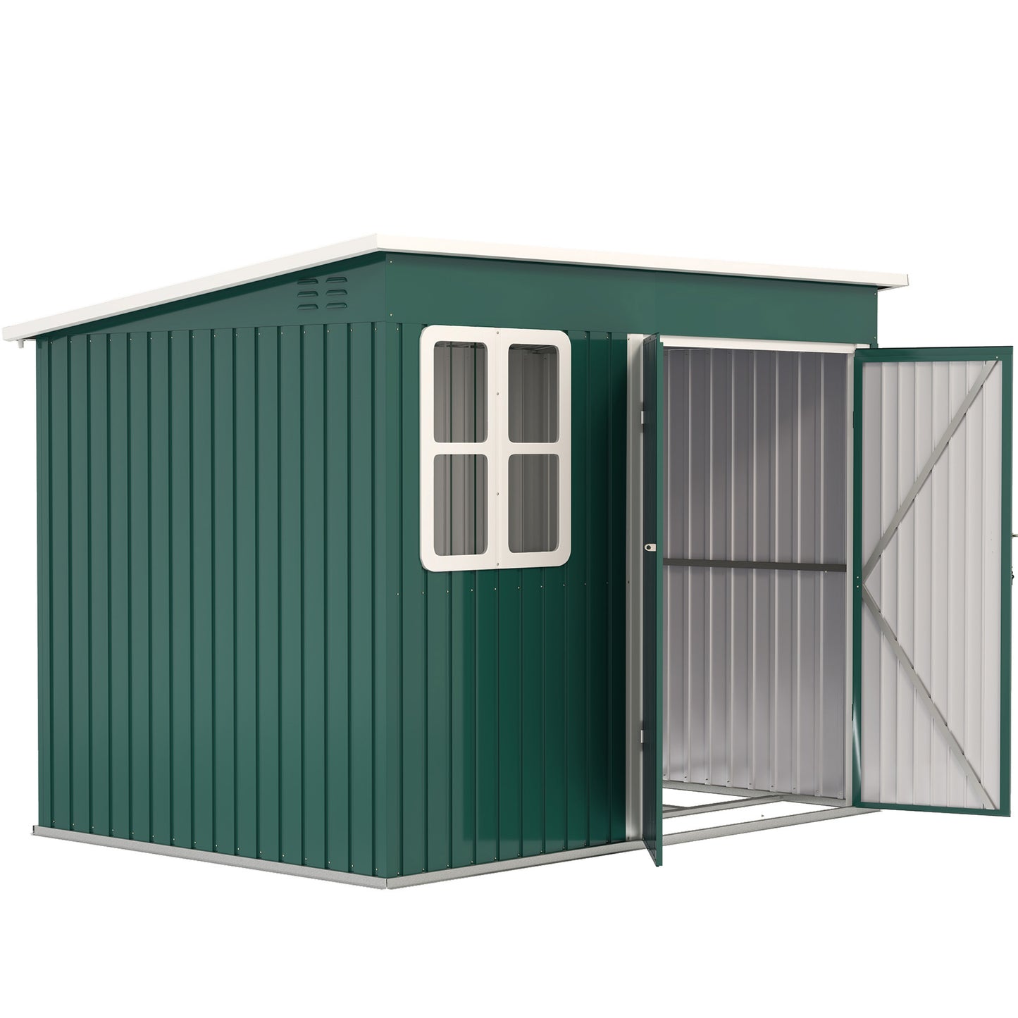 Outsunny 8.5 x 6ft Storage Shed Galvanised Steel Garden Shed, Metal Shed with Foundation Kit, Window, Lockable Wide Doors and Air Vents for Outdoor Patio, Green