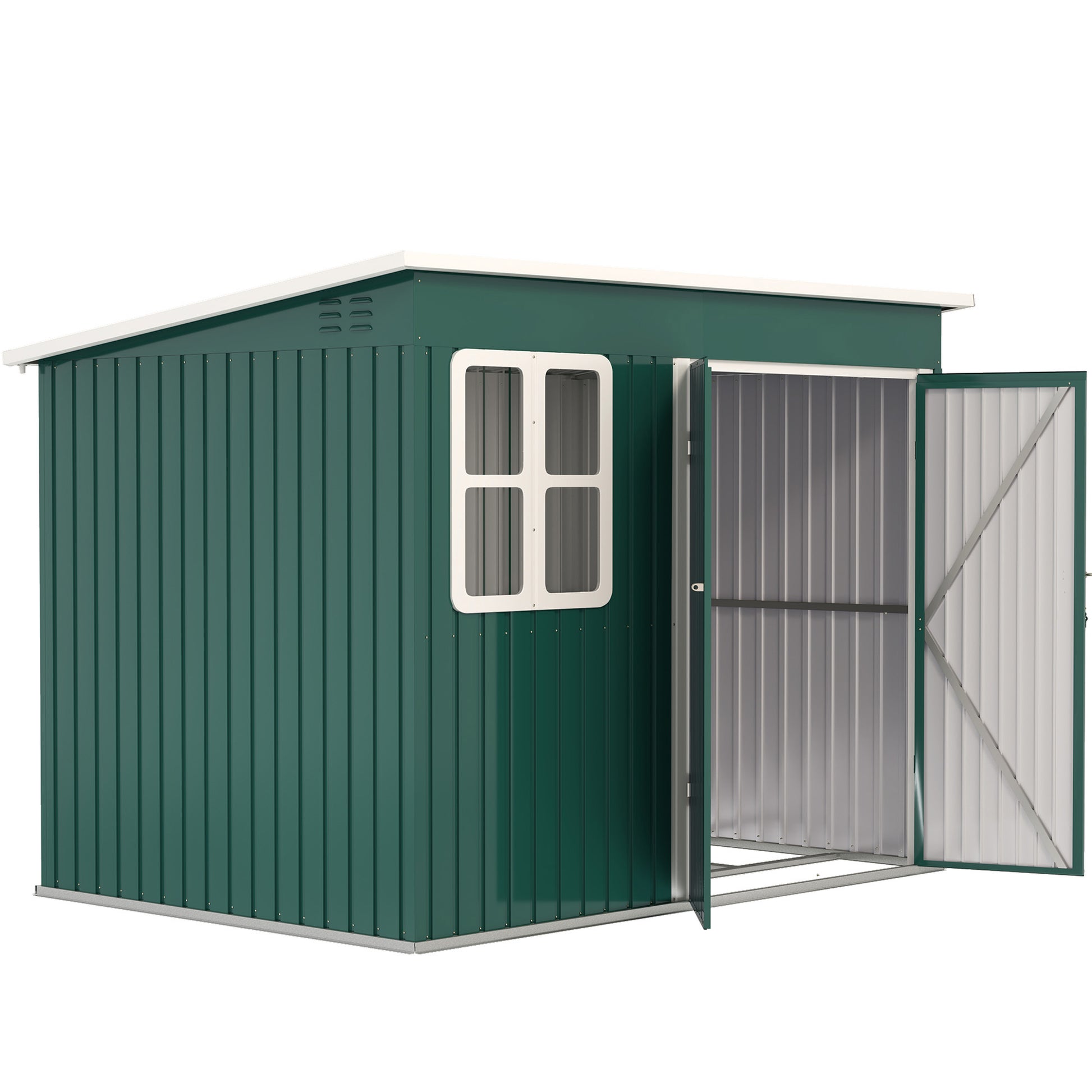 Outsunny 8.5 x 6ft Storage Shed Galvanised Steel Garden Shed, Metal Shed with Foundation Kit, Window, Lockable Wide Doors and Air Vents for Outdoor Patio, Green