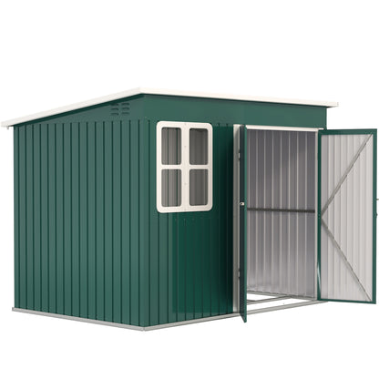 Outsunny 8.5 x 6ft Storage Shed Galvanised Steel Garden Shed, Metal Shed with Foundation Kit, Window, Lockable Wide Doors and Air Vents for Outdoor Patio, Green