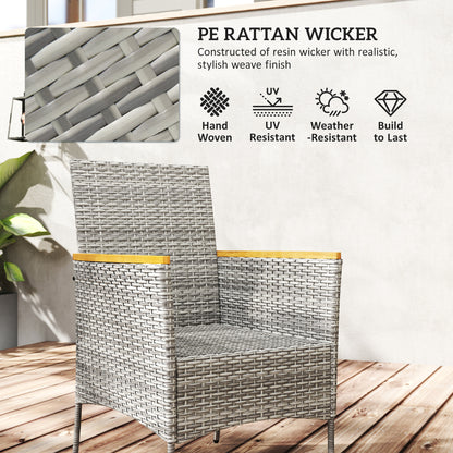 Outsunny Five-Piece Rattan Set, with Wood-Top Table - Teak