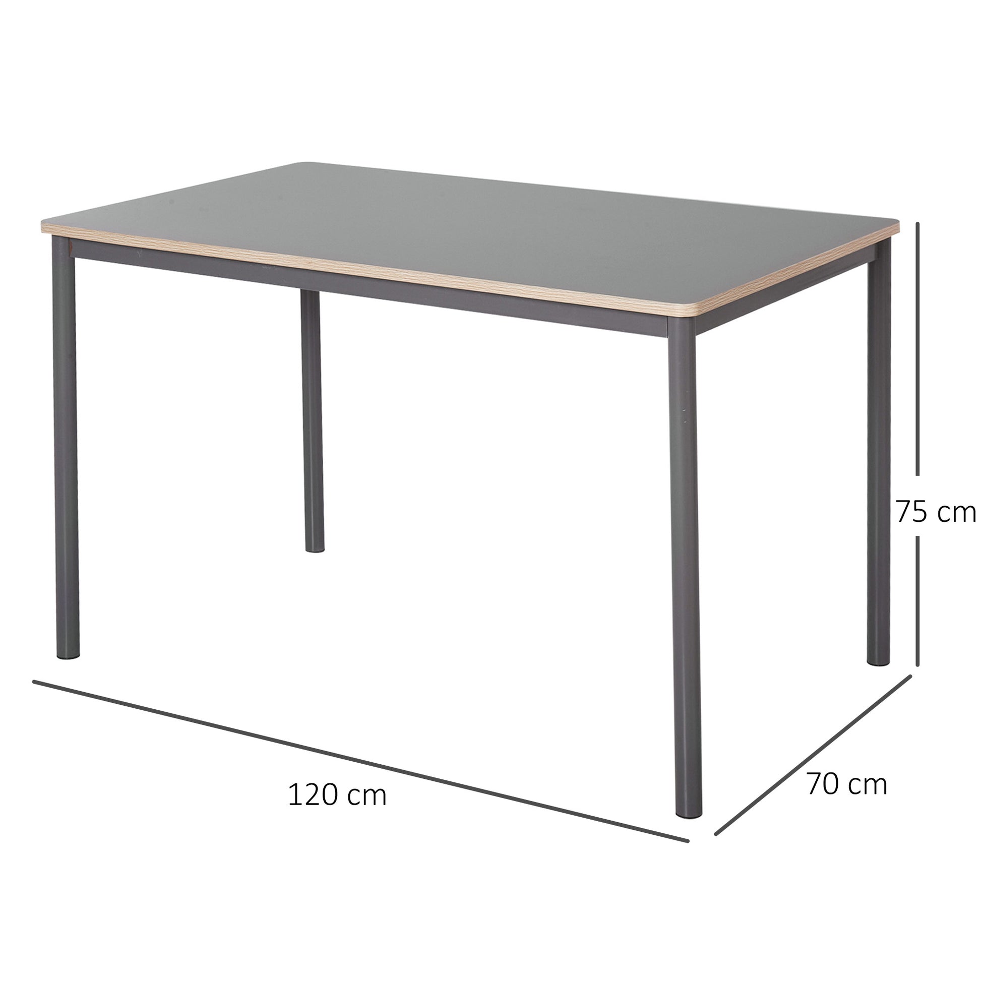 HOMCOM 120cm Minimalistic Dining Table w/ Steel Frame Foot Pads Simple Rectangle Style Home Dining Working Display Grey