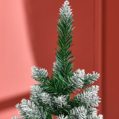 HOMCOM 5 Foot Snow Artificial Christmas Tree with Realistic Branches, Pine Cone, for Indoor Decoration, Green White