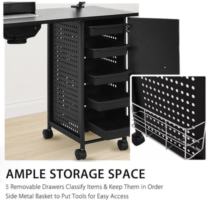 Mobile Manicure Nail Table with Electric Downdraft Vent and Adjustable LED Lamp-Black