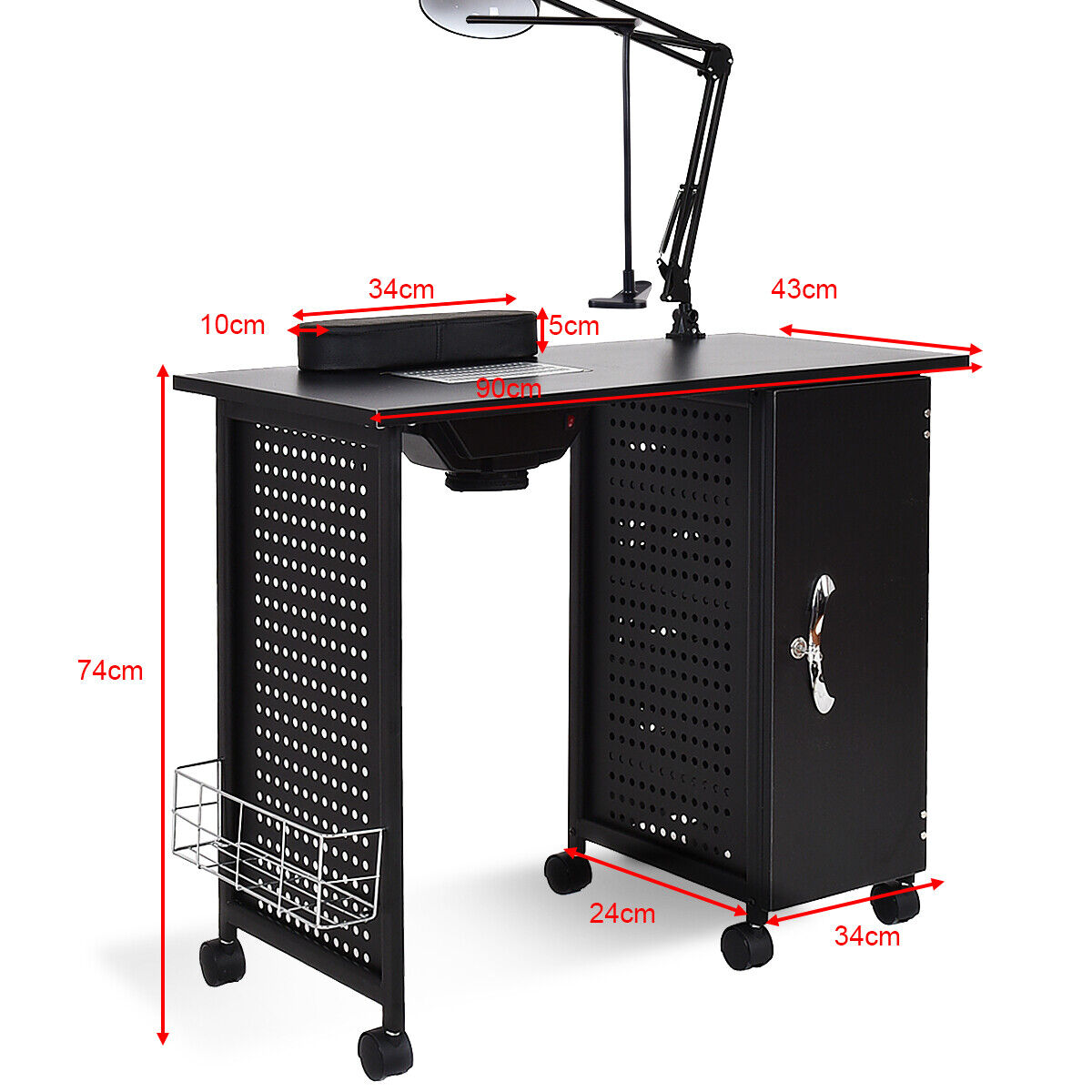 Mobile Manicure Nail Table with Electric Downdraft Vent and Adjustable LED Lamp-Black