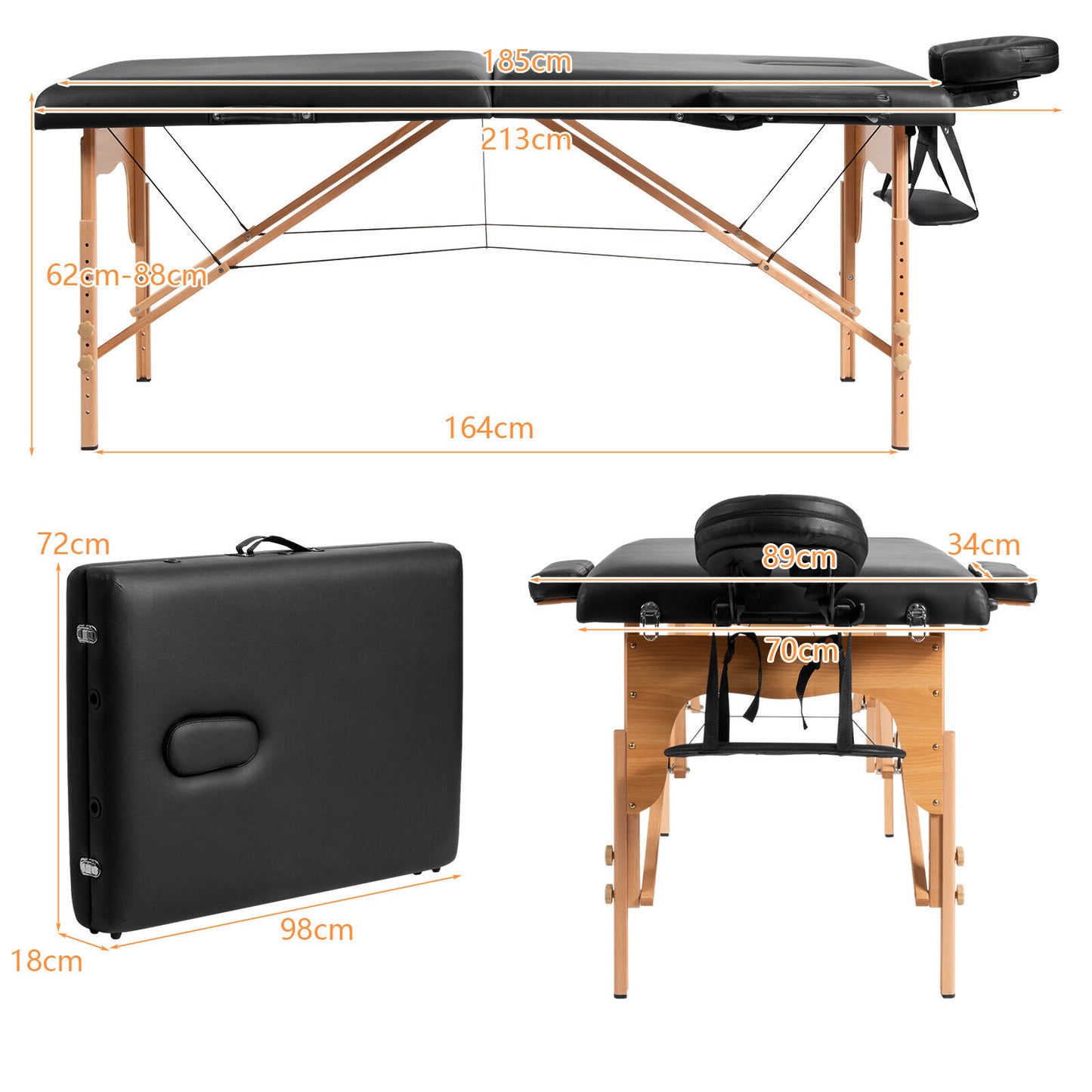 Portable Folding Massage Table with Headrest-Black