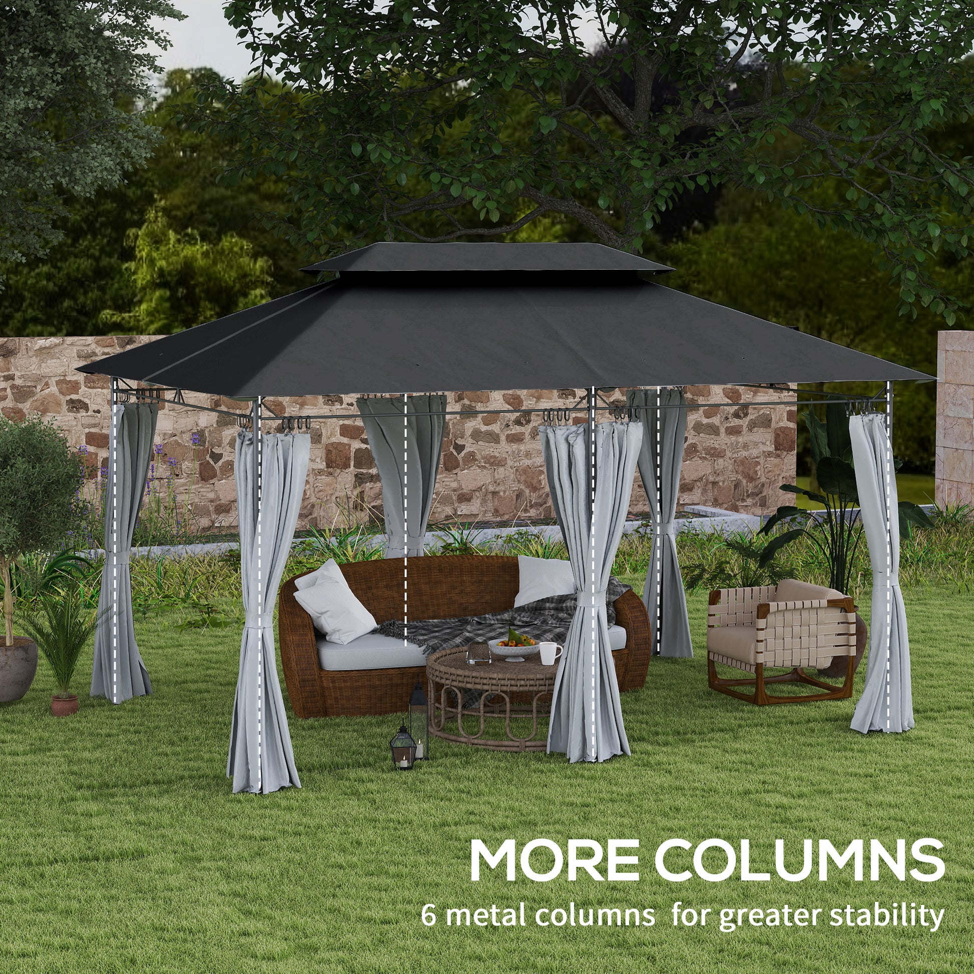 Outsunny 3 x 4m Metal Frame, Two-Tier Roof Gazebo - Dark Grey