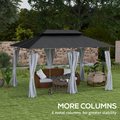 Outsunny 3 x 4m Metal Frame, Two-Tier Roof Gazebo - Dark Grey