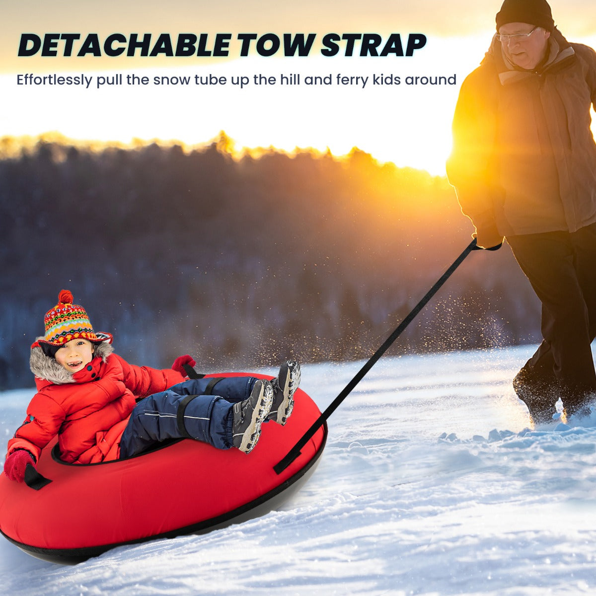 Heavy-Duty Snow Tube for Adults Kids with Seat Cushion-Red