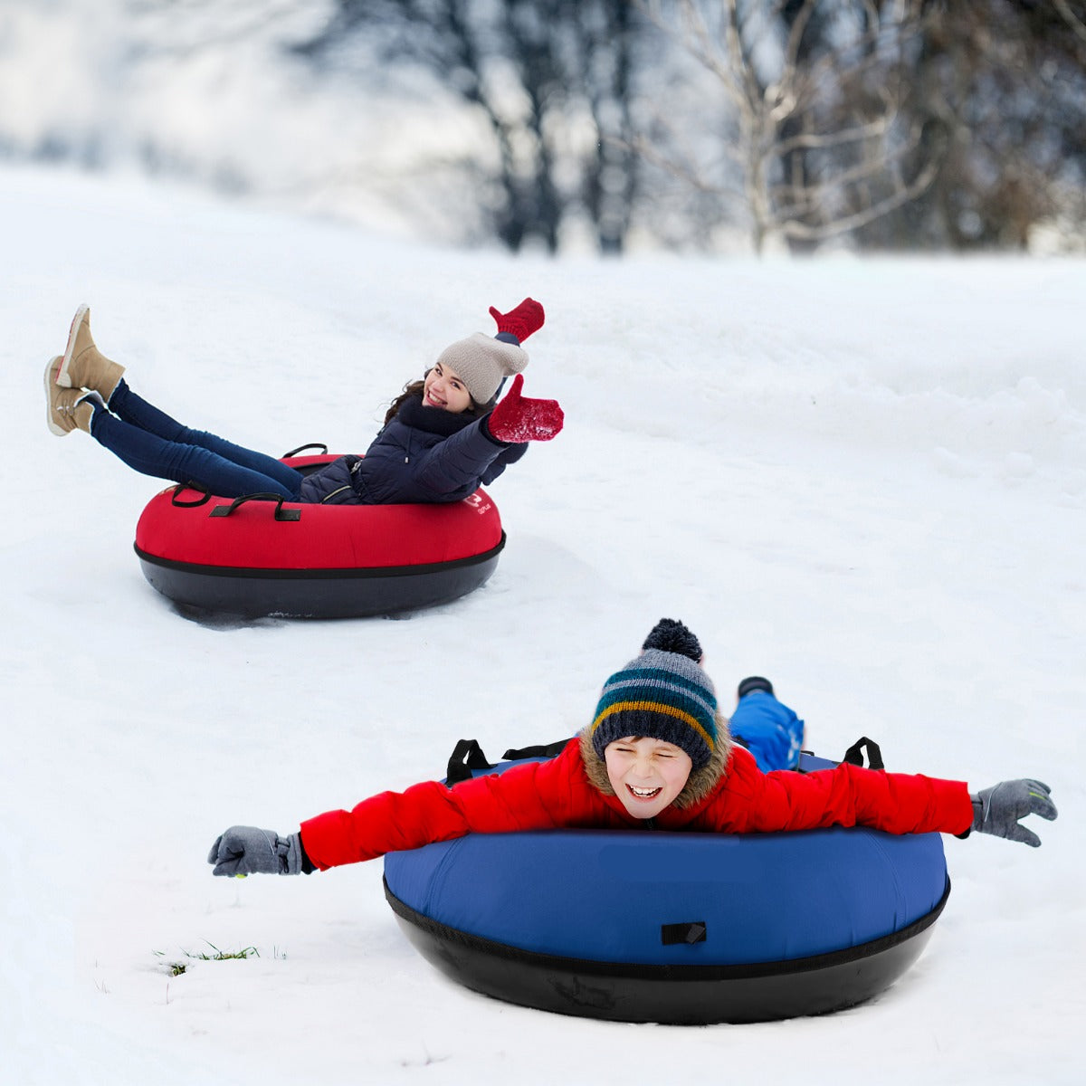 Heavy-Duty Snow Tube for Adults Kids with Seat Cushion-Blue