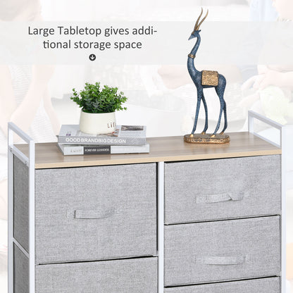 HOMCOM 5 Drawer Linen Storage Chest Home Organisation w/ Shelf Handles Metal Frame Adjustable Feet Hallway Home Dresser Grey