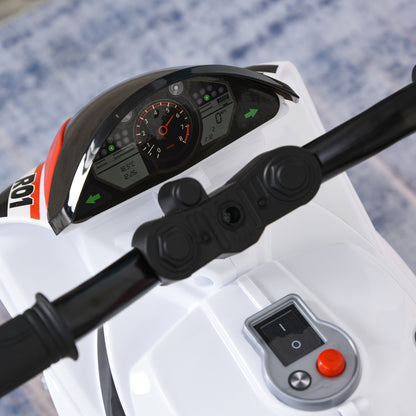 HOMCOM Kids Ride-On Police Bike 3-Wheel Vehicle w/ Music Lights Safe Seat Handlebars Toddler Child Learning Fun Development 18-36 Months White