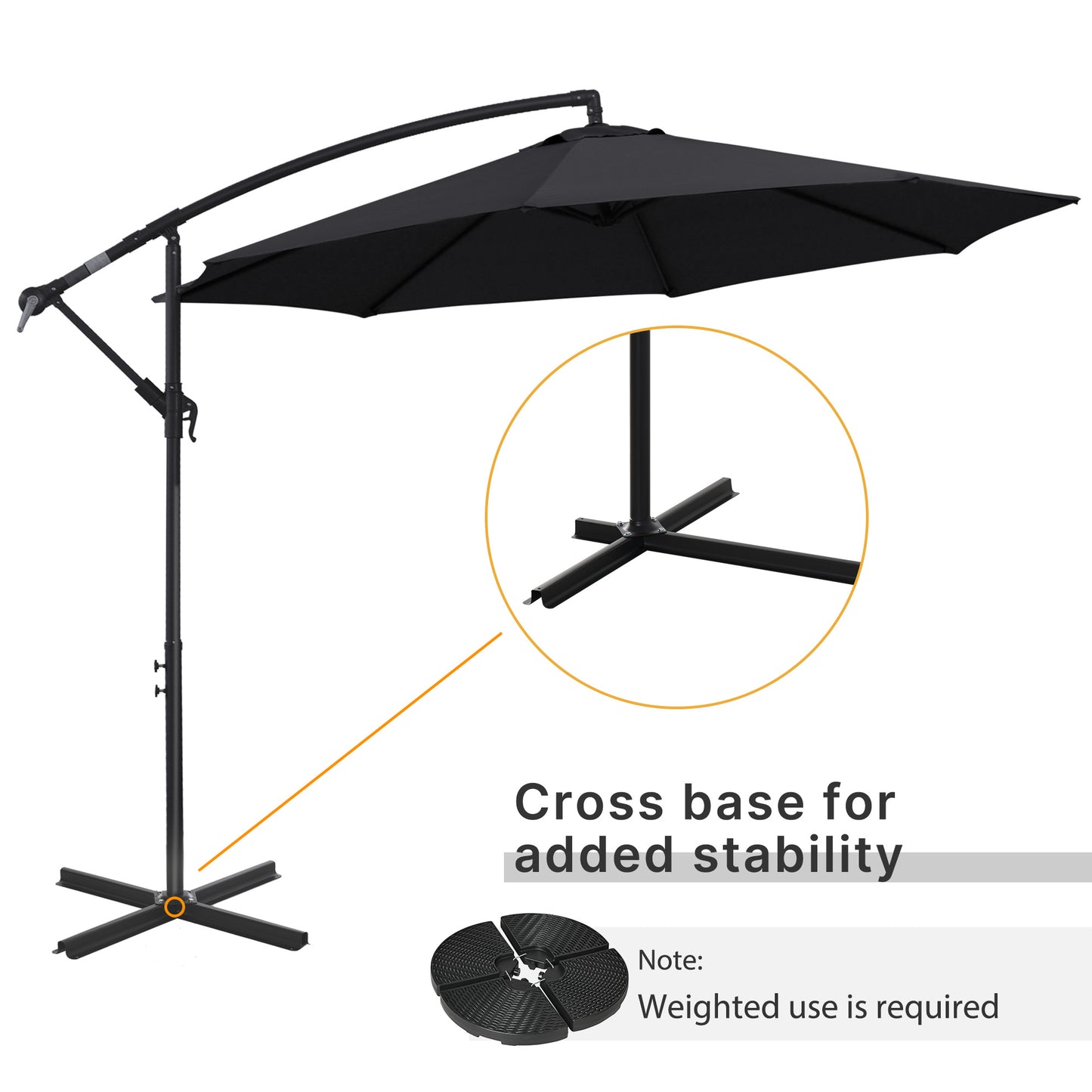 Outsunny 2.45m Overhanging Cantilever Parasol, Heavy Duty Waterproof Garden Umbrella with Cross Base, Black