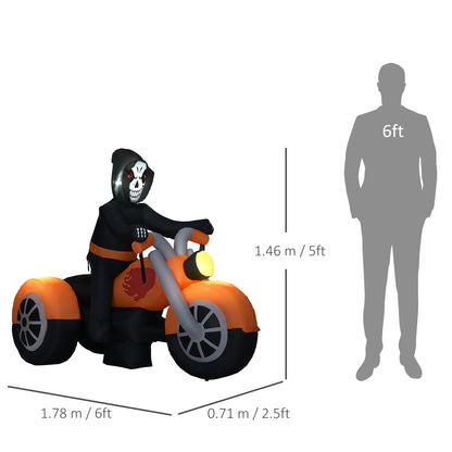 HOMCOM 9FT Long Halloween Inflatable Skull Rides a Motorcycle with Built-in LED Lights, Blow-Up Outdoor LED Garden Display for Lawn, Party