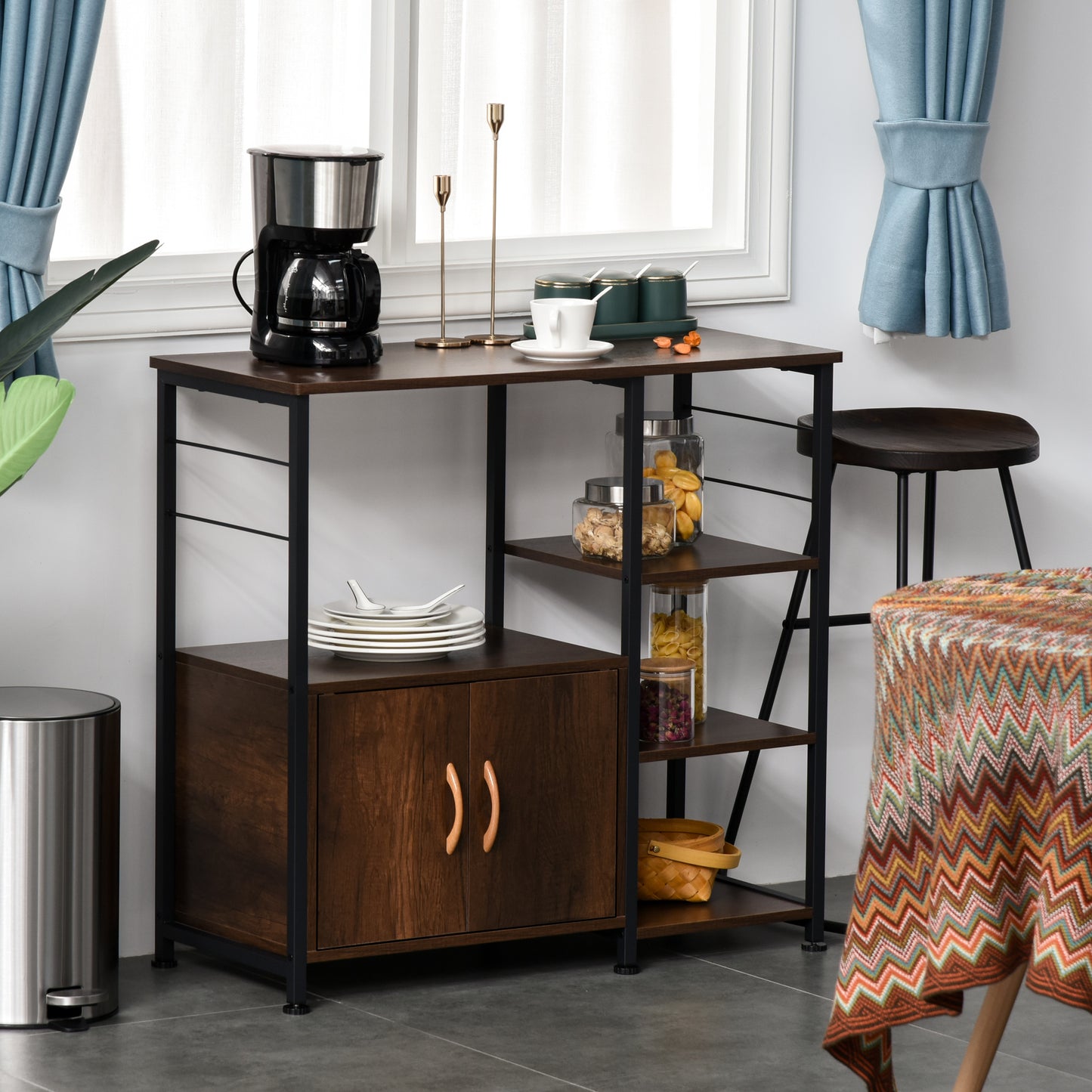 HOMCOM Industrial Storage Shelf Side Table Metal Frame End Desk with Cabinet & Rack for Living Room, Kitchen