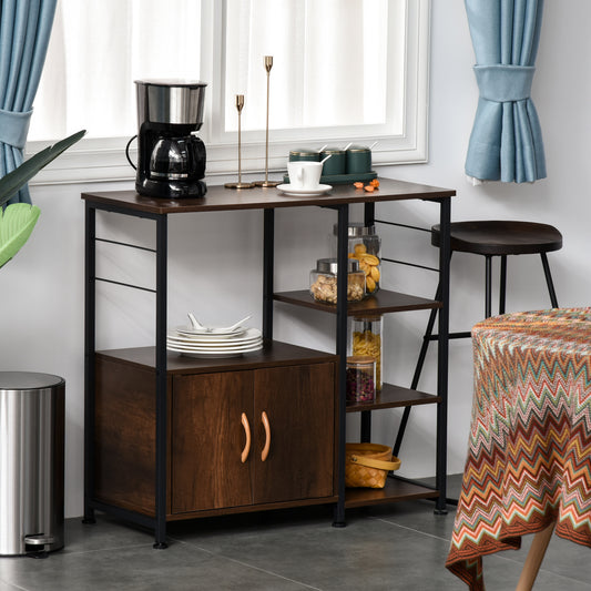 HOMCOM Industrial Storage Shelf Side Table Metal Frame End Desk with Cabinet & Rack for Living Room, Kitchen