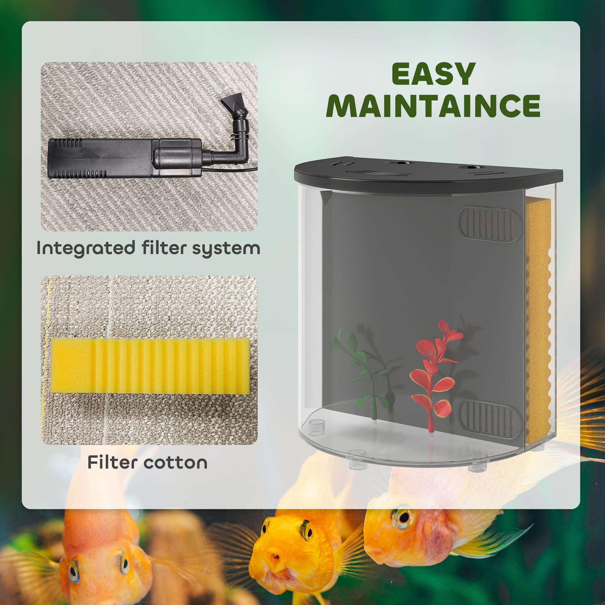 PawHut 3L Small Fish Tank with Filter System, LED Light, Small Fish Tank for Betta, Goldfish, Shrimp, Black